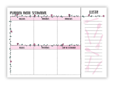 Pizarra Menu Semanal Rosa A3 - Catalán